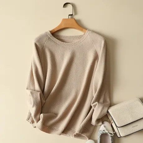 春装2024年新款针织打底衫女洋气百搭宽松大码女套头爆款圆领毛衣图片