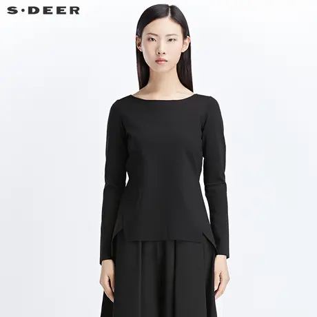 sdeer圣迪奥2018秋装酷感裁片简约束腰圆领针织衫上衣女S17180266图片