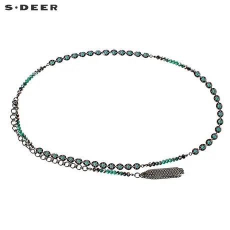 【商场同款】sdeer圣迪奥清新色调切割串珠流苏装饰腰链S17284324图片