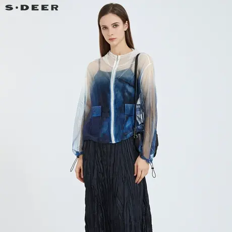 sdeer圣迪奥春秋装休闲连帽渐变收腰轻薄短款外套S21182220图片