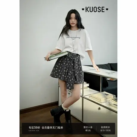 阔色黑色蝴蝶结裙裤格子宽松休闲裤女装2025春夏季新款设计感短裤商品大图