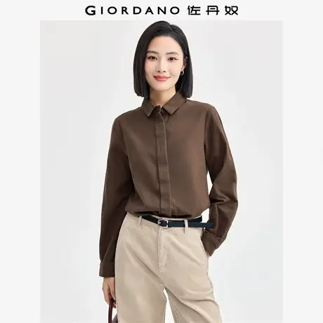 佐丹奴衬衫女装纯棉法兰绒暗门筒宽松梭织长袖衬衫 05344872商品大图