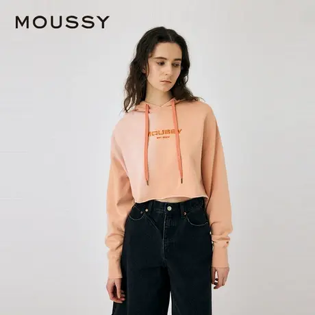 MOUSSY 春季新品做旧卷边刺绣LOGO短款连帽休闲卫衣010HSL90-0220商品大图