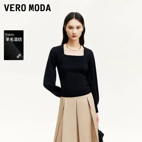 Vero Moda奥莱针织衫毛衣女秋冬新款显瘦方领灯笼袖修身气质上衣商品大图