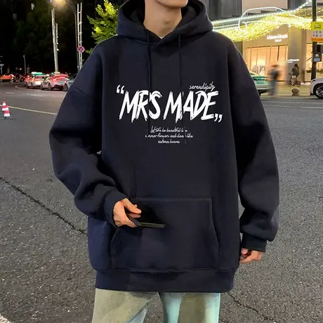 连帽卫衣男春秋季2025新款美式休闲男装长袖宽松潮牌重磅纯棉帽衫商品大图