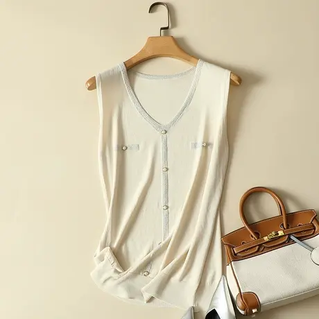 吊带背心女2022夏季新款宽松大码针织冰丝内搭打底t恤v领无袖上衣商品大图