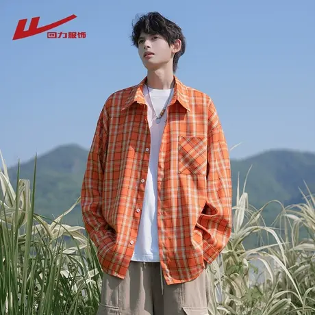 回力复古格纹长袖衬衫男士春秋季2025新款宽松休闲青少年衬衣外套商品大图