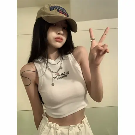 甜酷复古美式无袖小背心女夏季内搭打底短款外穿工字辣妹吊带上衣商品大图