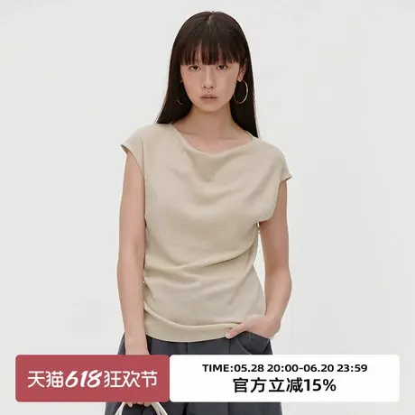 omont蛋挞家羊毛混纺一字荡领无袖针织衫2025春气质修身显瘦上衣商品大图