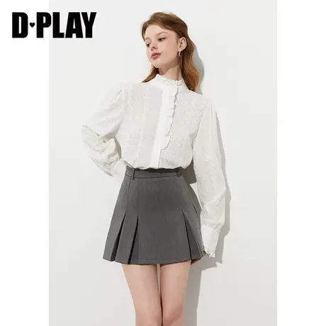 DPLAY2025年春季新款白色衬衫女上衣流行别致独特花边衬衣长袖商品大图