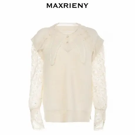 【奥莱】MAXRIENY双层领珠片毛衫女冬季复古针织衫厚商品大图