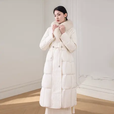 希区瑞普冬季新款女时尚90白鹅绒狐狸毛领中长高端羽绒服商品大图