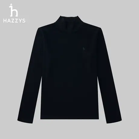 Hazzys哈吉斯纯色修身高领打底衫女秋季时尚通勤舒适长袖T恤上衣商品大图