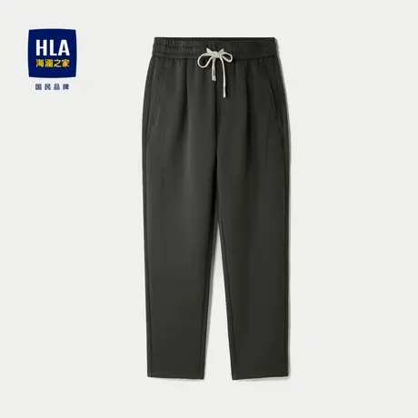 HLA/海澜之家毛呢休闲九分裤24秋季新款柔软抽绳松紧腰稍厚裤子男商品大图