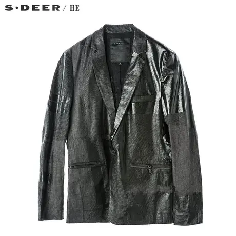 sdeerhe圣迪奥酷感帅气斑驳印胶装饰后衩设计平驳领外套H16172285图片