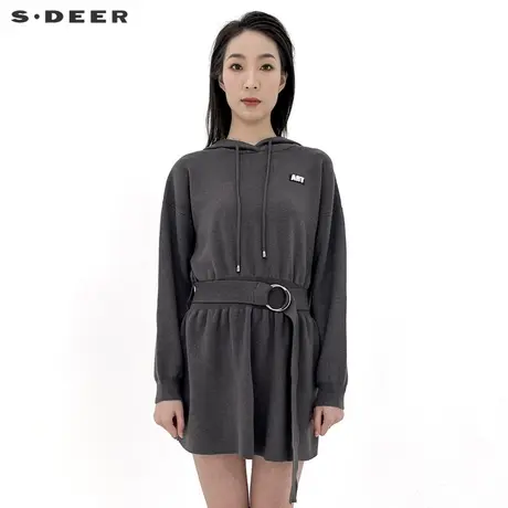 sdeer圣迪奥2022春女装抽绳连帽撞色字母收腰针织连衣裙S221Z3516图片