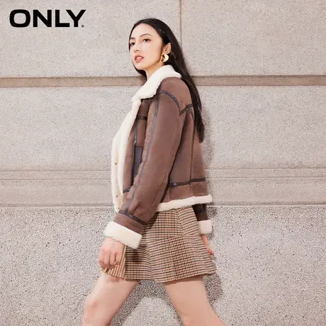 ONLY奥莱夏季时尚百搭直筒PU仿羊羔绒翻领短外套女商品大图