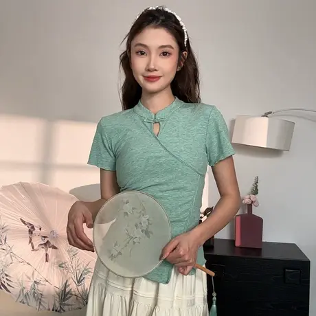 尔给新中式短款不规则上衣女商品大图