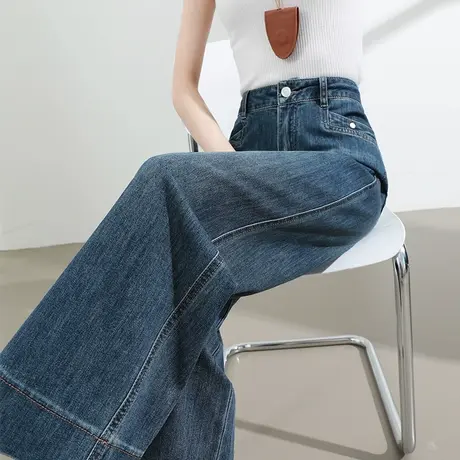 直筒牛仔裤女夏季薄款高腰复古水洗宽松显瘦百搭小个子九分阔腿裤商品大图