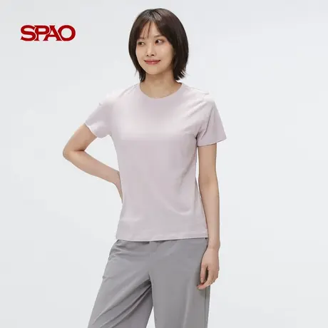 【U先测评】SPAO韩国同款女士通勤休闲纯色短袖T恤SPRWF25G03图片