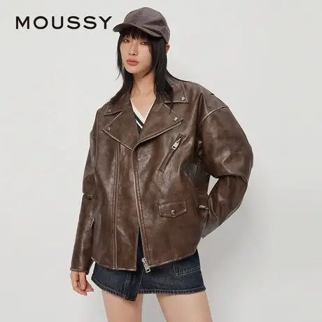 MOUSSY 春季机车风宽松廓形皮衣时尚夹克棉衣外套女028HAZ30-0291商品大图