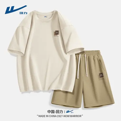 回力男士夏季薄款短袖套装2025新款运动五分裤男宽松纯棉圆领T恤Y图片