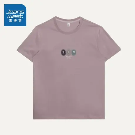 P5真维斯男装2025夏季新款男款复古简约印花日常男士圆领短袖T恤图片