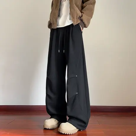 回力美式黑色弯刀裤子男士夏季2025新款工装宽松直筒阔腿休闲长裤图片