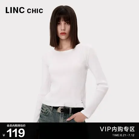 LINC金羽杰内搭打底衫长袖轻薄修身圆领打底针织衫女S243FK455Y图片