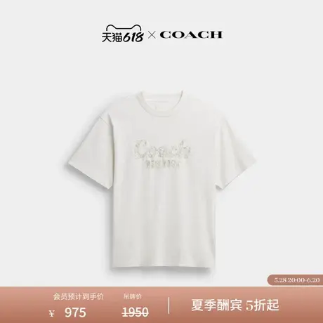 【新品】COACH/蔻驰女士棉质草书体COACH刺绣T恤短袖上衣休闲白色图片