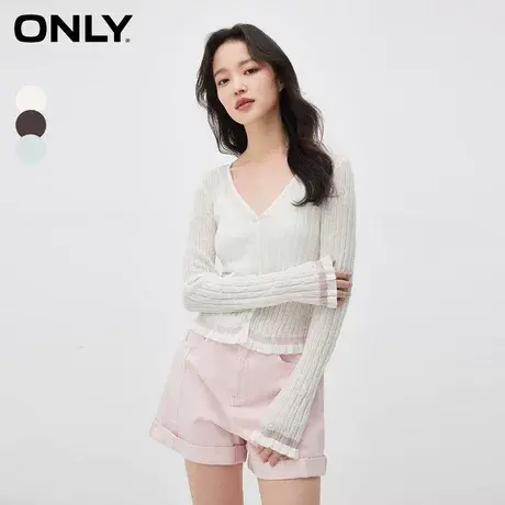 ONLY夏季百搭长袖V领纯色开衫短款针织衫女|12413A020图片