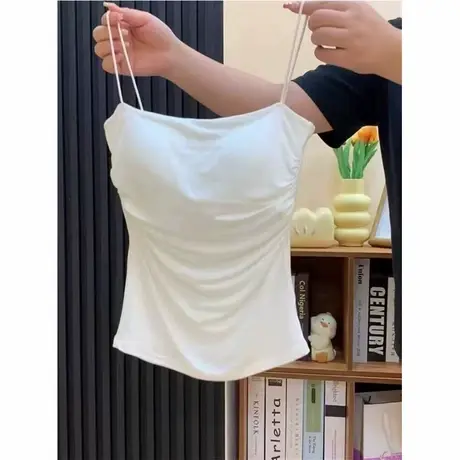 绝美小吊带白色辣妹背心女夏外穿美背带胸垫修身内搭打底无袖上衣商品大图