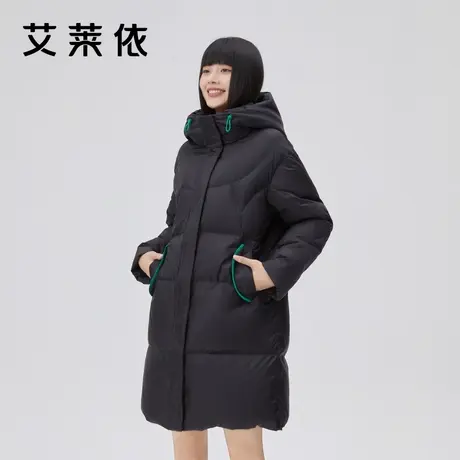 艾莱依新款羽绒服女秋冬季长款过膝高级感反季设计感小众时尚外套图片