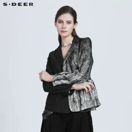 sdeer圣迪奥春季女装简约泼墨晕染肌理拼接西装外套S21182227图片