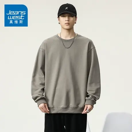 KZ真维斯春季圆领卫衣宽松长袖T恤打底衫男士春秋款2025新款潮牌商品大图