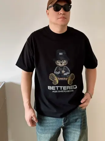 DAEVU夏大码男装卡通小熊重磅水洗潮胖子加肥加大圆领男士短袖t恤图片