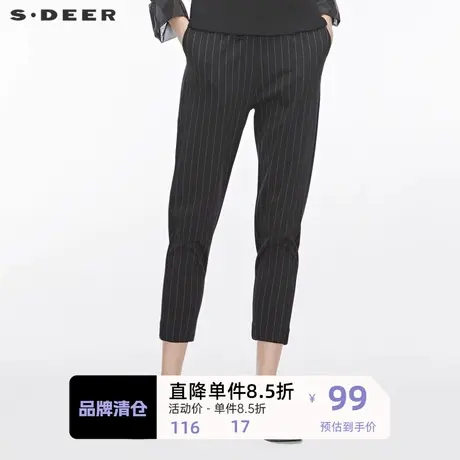 sdeer圣迪奥女装2019冬季新款松紧收腰撞色条纹休闲长裤S19480862图片