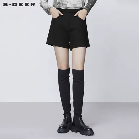 sdeer圣迪奥女装休闲插袋基本款黑色A字短裤S21480917图片