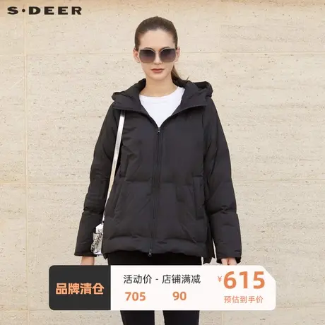 sdeer圣迪奥女装高领连帽肌理宽松短款羽绒服S23463101图片
