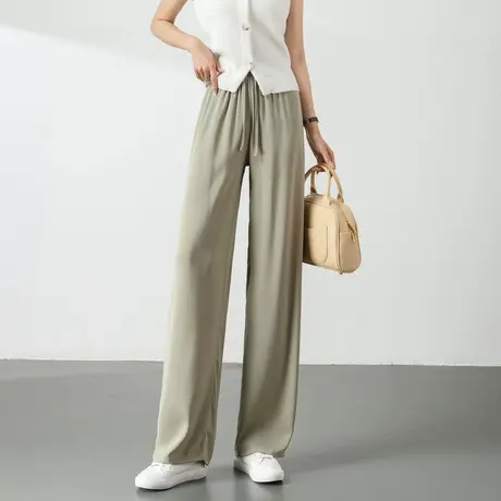 时尚气质休闲裤2024年夏季新款高腰显瘦百搭纯色薄款直筒窄版长裤商品大图