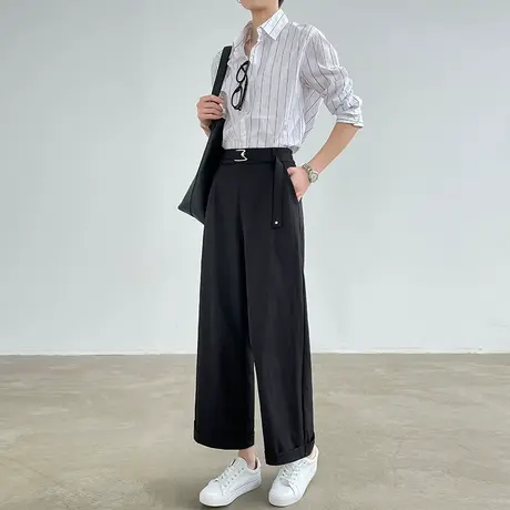 速干冰丝裤裙女夏季薄款2025新款高腰不规则开叉小个子八分阔腿裤商品大图