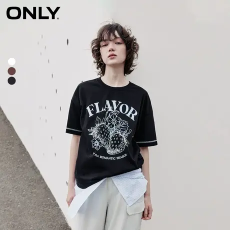 ONLY奥莱夏季简约休闲百搭印花刺绣撞色圆领T恤女|124101032图片