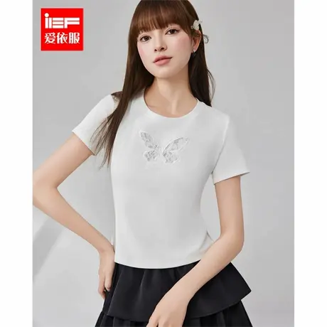 IEF/爱依服短袖上衣2025夏季新款韩版性感小女人气质设计感女T恤图片