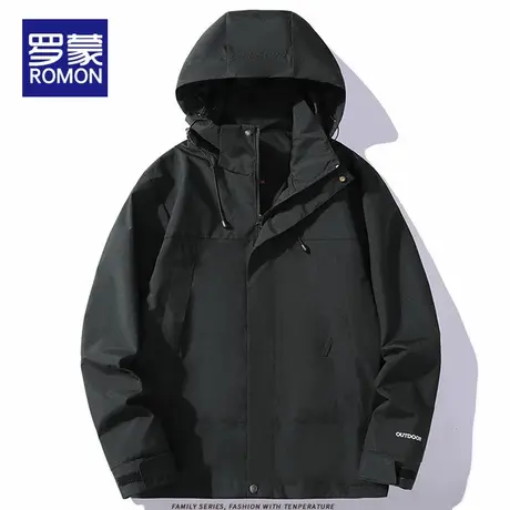 罗蒙连帽冲锋夹克外套男士春秋季潮牌2025新款秋冬户外登山上衣服商品大图