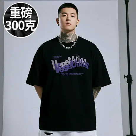 【100%棉】300斤大码男装美式字母嘻哈潮牌加肥加大码半袖短袖T恤商品大图