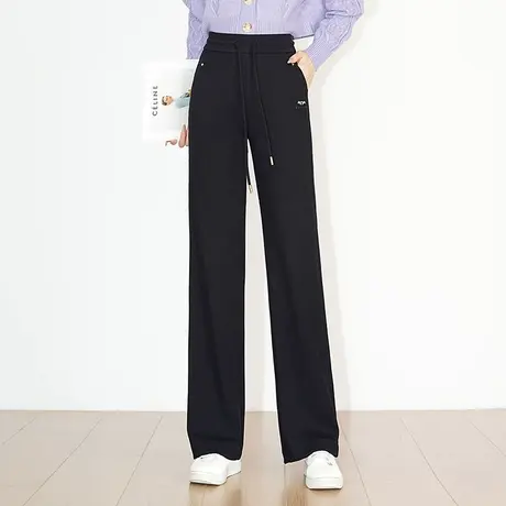 黑色显瘦直筒筷子裤女2023秋季新款高腰垂感长裤百搭休闲裤阔腿裤商品大图