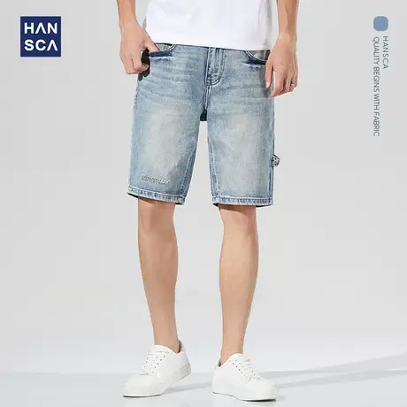 汉斯卡 2021夏季薄款牛仔短裤男水洗浅色五分裤韩版潮流百搭5分裤图片