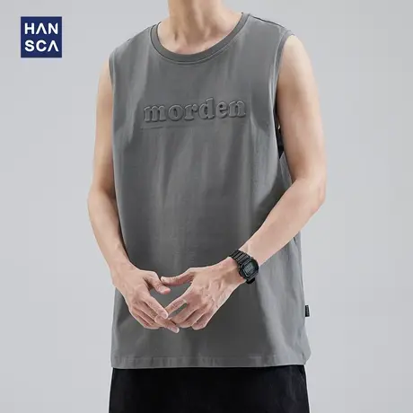 hansca 280g重磅立体钢印背心男夏季运动篮球健身纯棉宽松无袖T恤商品大图