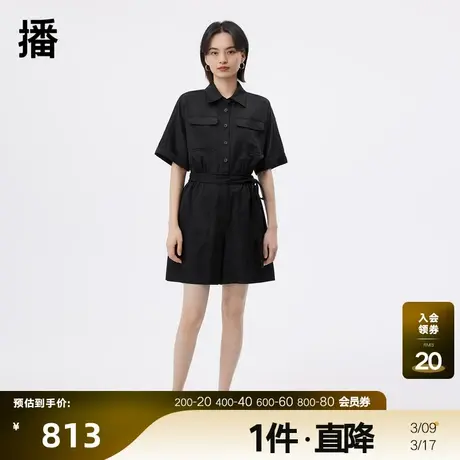 【清仓】播夏新款商场同款工装双口袋腰间酷感绑带翻领连体裤BDQ2商品大图