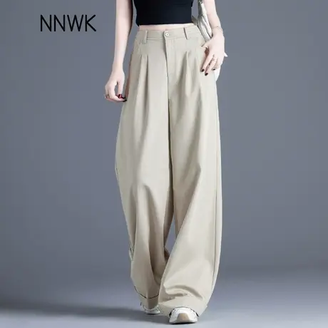 卡其色裤子女休闲裤夏季薄款2025新款天丝莱赛尔慵懒风直筒阔腿裤商品大图